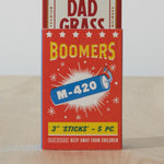 Dad Grass 5 pack hemp CBD pre rolls coming out of Boomers firework pack