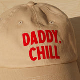 Dad Grass Pride 2021 ‘Daddy Chill’ tan dad hat, closeup view