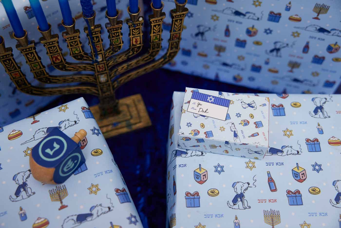 Chanukah Candles And Dad Stash Pack On Wrapping Paper