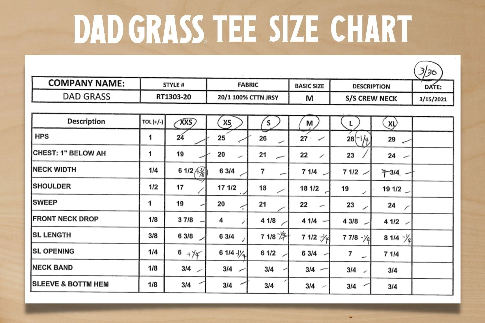 Dad Grass Dad Tana’s LA Landmark Round Neck Tee Shirt Size Guide