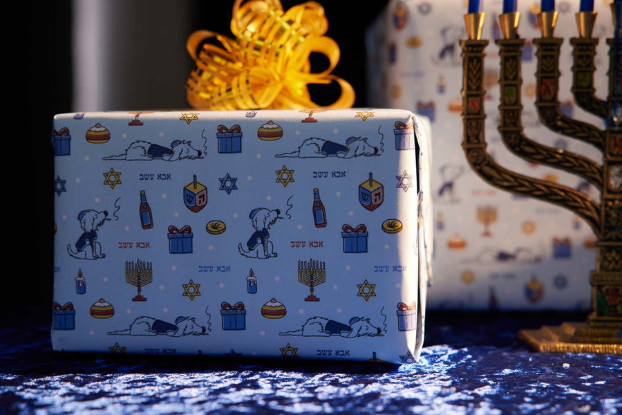 Chanukah Candles And Gift Wrapped By Dad Grass Chanukah Gift Wrapping Paper