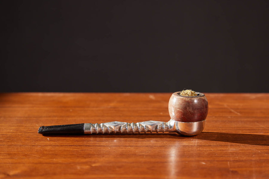 Dad Pipe #011: Art Deco Metal and Wood Smoking Pipe