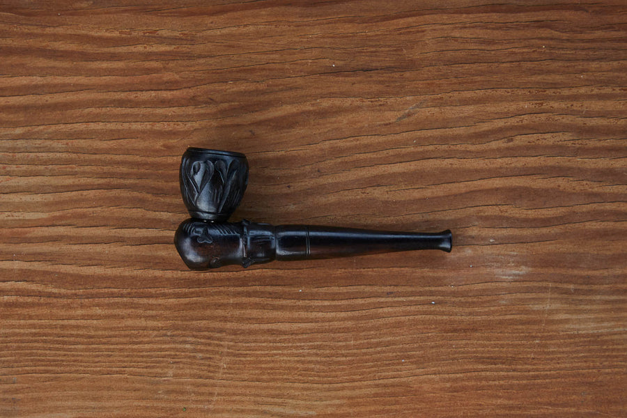 Dad Grass carved ebony vintage smoking pipe side view