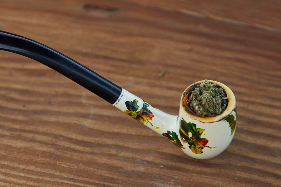 Dad Grass painted half bent billiard vintage smoking pipe with hemp CBD flower