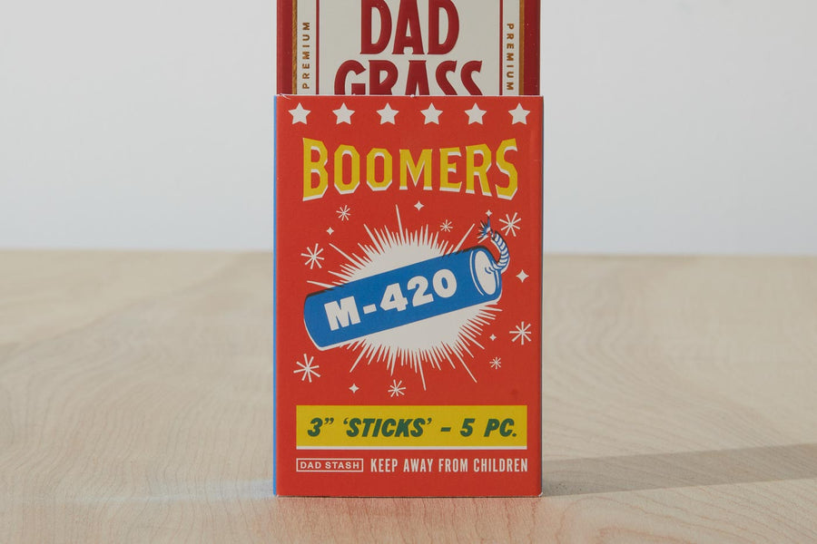 Dad Grass 5 pack hemp CBD pre rolls coming out of Boomers firework pack