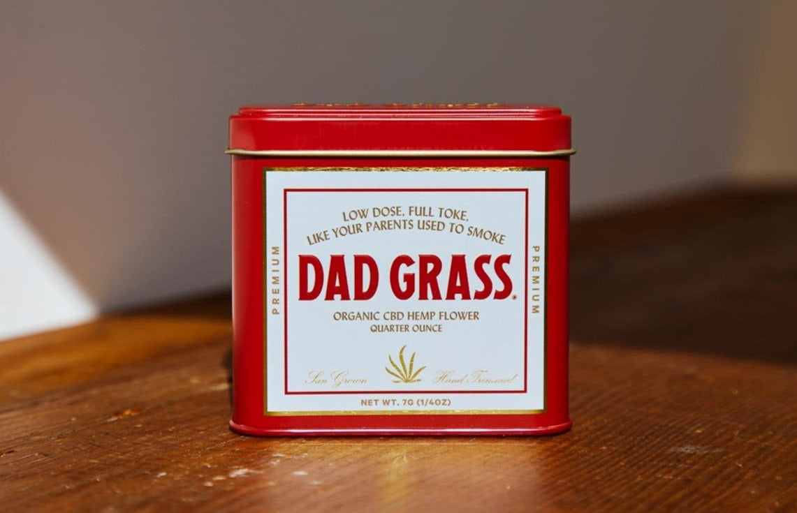 Dad Grass CBD Hemp Flower In A Red Tin