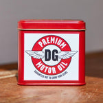 Dad Grass CBD Hemp Flower In A Red Tin With Motor Oil Stash Pack Close Up