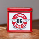 Dad Grass CBD Hemp Flower In A Red Tin With Motor Oil Stash Pack Close Up