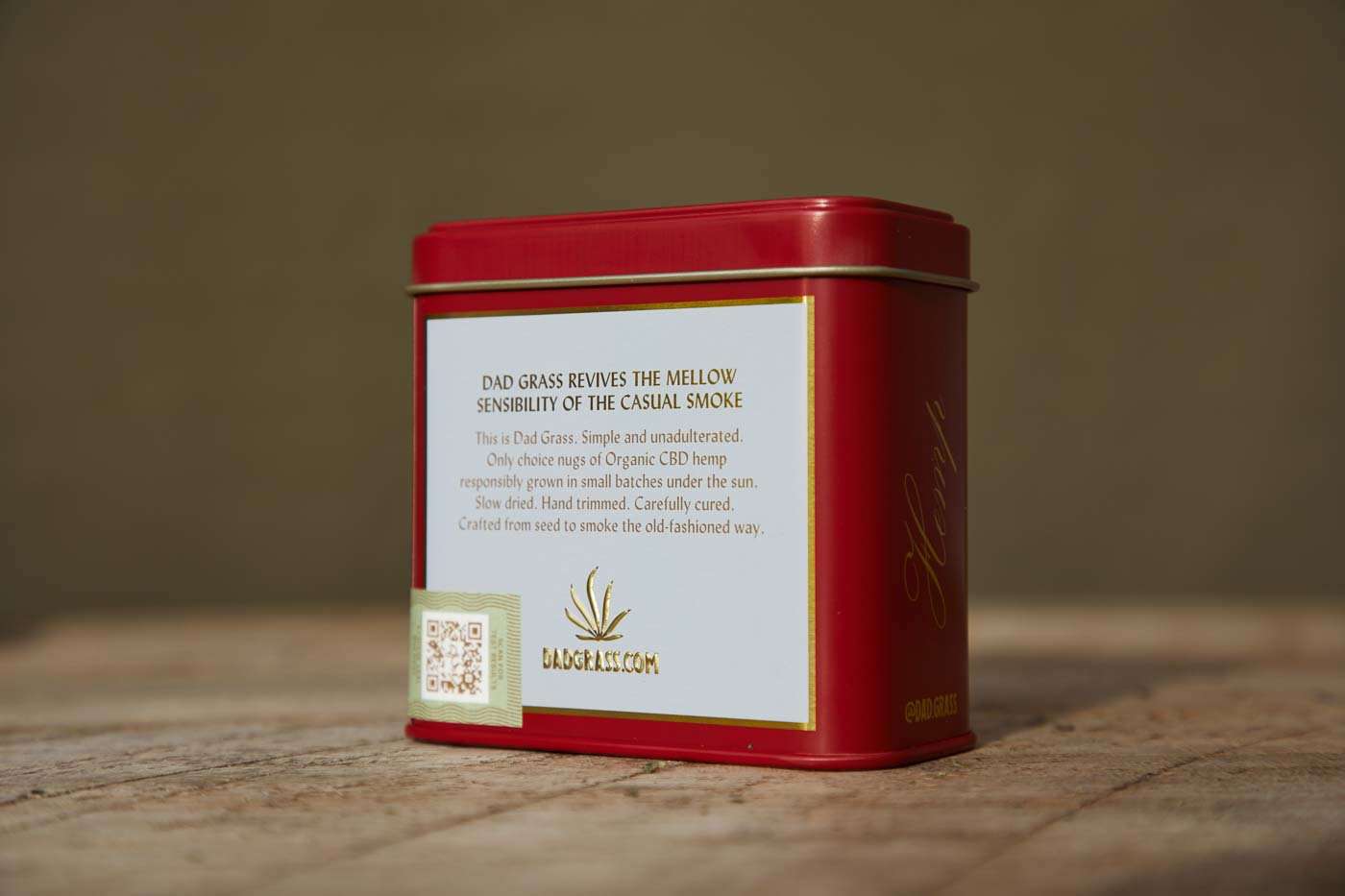 Tin of Dad Grass cbd hemp flower back view