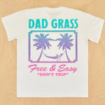Dad Grass x Free & Easy Summer 2021 White Unisex Tee Shirt back view on wooden table