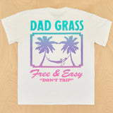 Dad Grass x Free & Easy Summer 2021 White Unisex Tee Shirt back view on wooden table
