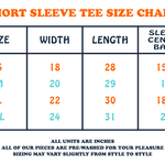 Dad Grass Short sleeve tee shirt size chart in inches
