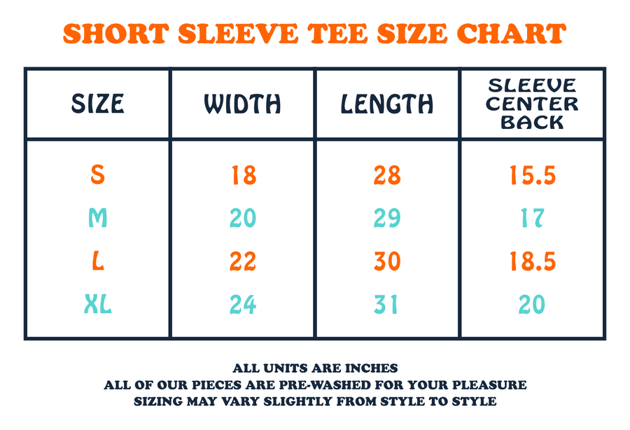 Dad Grass Short sleeve tee shirt size chart in inches