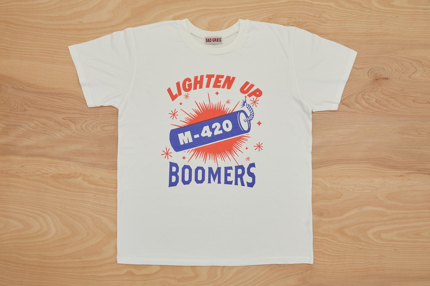 Dad Grass Boomers Tee Shirt with "LIGHTEN UP" "M-420" "BOOMERS" written on it