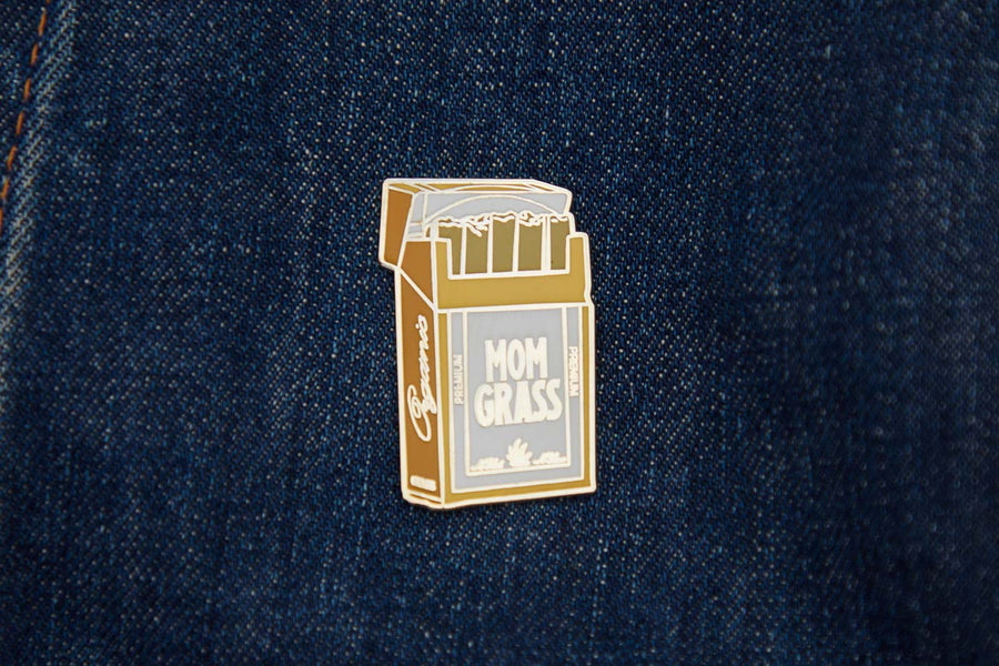 Mom Grass Pack Pin on denim