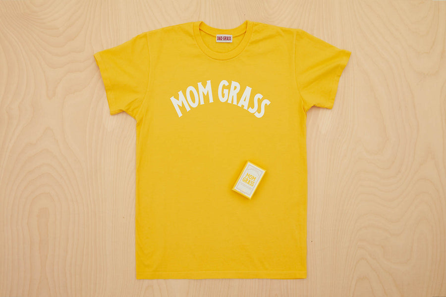 Mom Grass yellow Tee shirt with Mom Grass hemp cbg preroll 5 pack