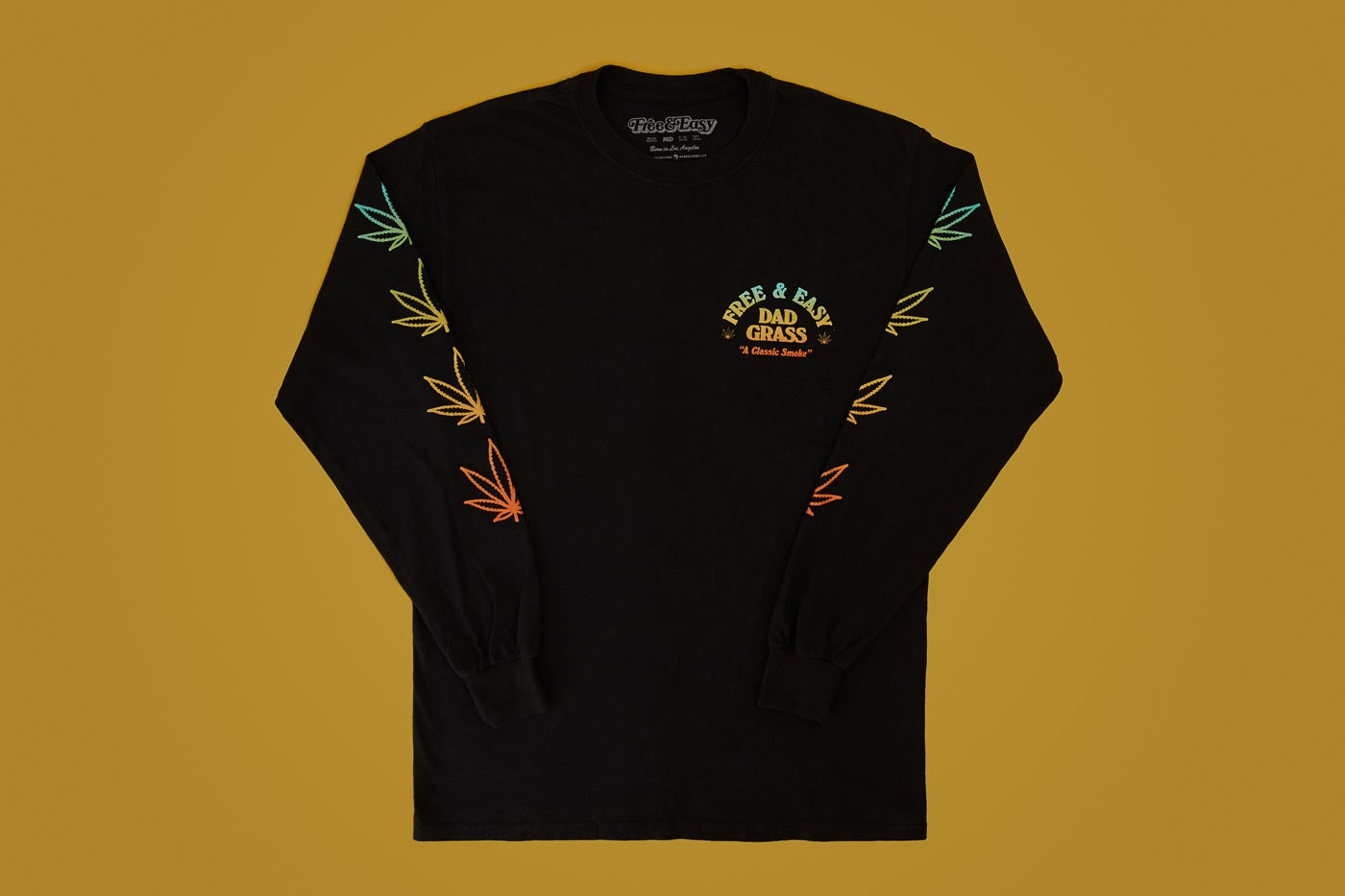 Unisex Black LS Tee With Dad Grass x Free & Easy And Hemp Leaves Printed On It