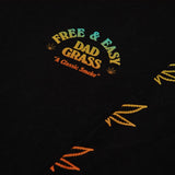 Unisex Black LS Tee With Dad Grass x Free & Easy And Hemp Leaves Printed On It Close Up