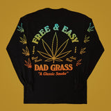 Unisex Black LS Tee With Dad Grass x Free & Easy And Hemp Leaves Printed On It Back View