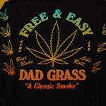 Unisex Black LS Tee With Dad Grass x Free & Easy And Hemp Leaves Printed On It Back View Close Up