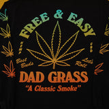 Unisex Black LS Tee With Dad Grass x Free & Easy And Hemp Leaves Printed On It Back View Close Up
