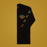 Unisex Black LS Tee With Dad Grass x Free & Easy And Hemp Leaves Printed On It Folded