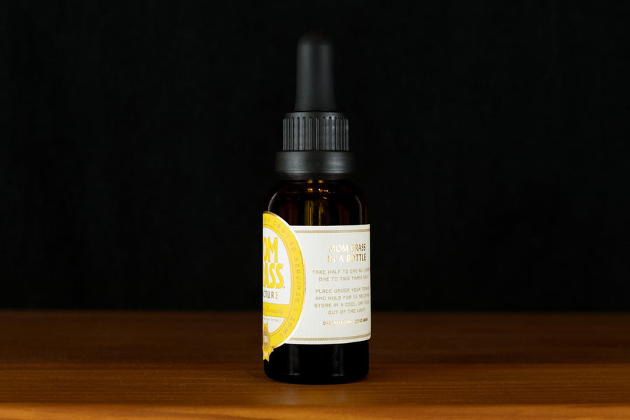 Mom Grass CBG Tincture In A Bottle - Back View