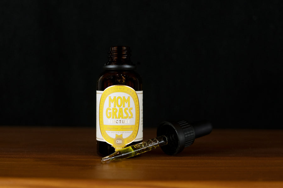 Mom Grass Anytime Formula CBG Tincture Bottle With A Dropper